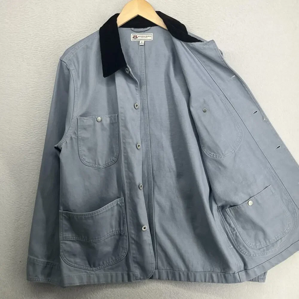 WALLACE & BARNES Jacket Mens M Corduroy Collar Chore Barn Coat Twill Cotton Blue